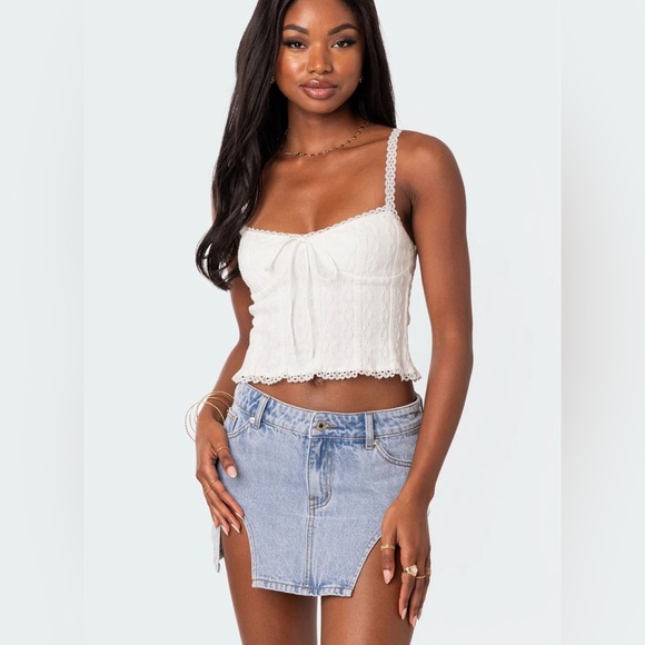 Edikted Tops - Edikted Lacey Knit Tank Top White